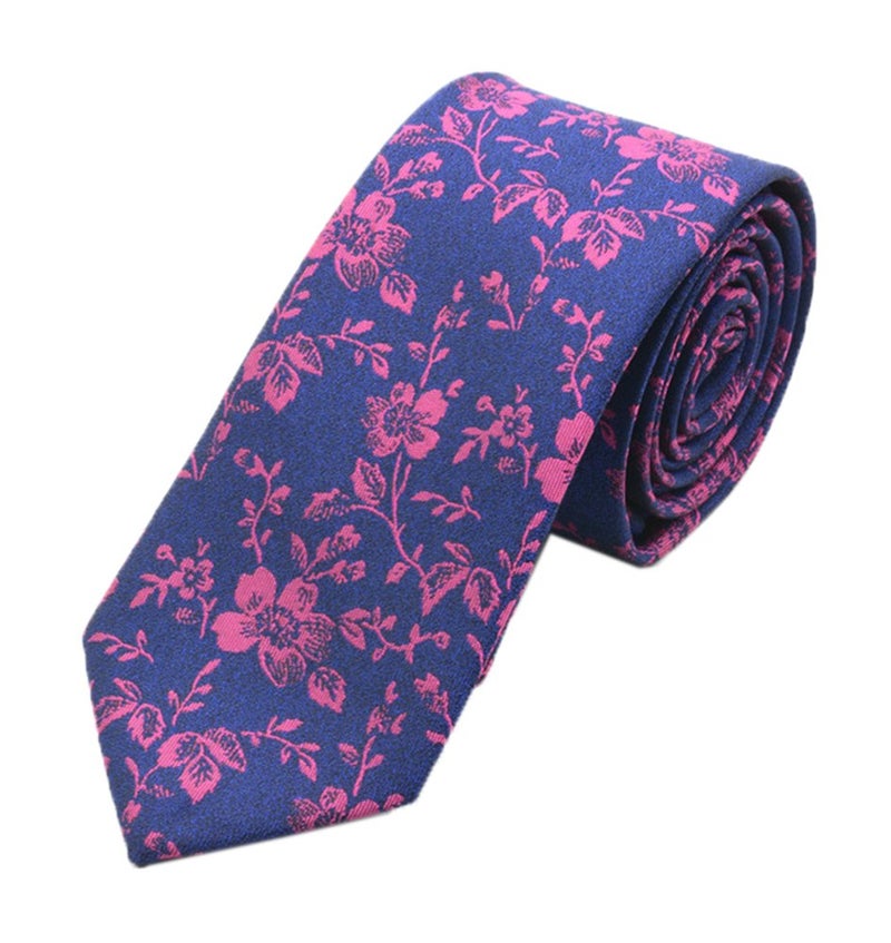 Ctskyte Men Handmade Silk Tie Fashion Blue Rose Small Floral Wedding Party Dance Necktie - Image 1
